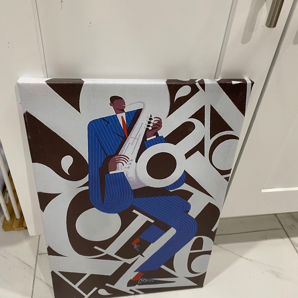 Saxophone Poster “Blue Pinstripes “ 12 by 18